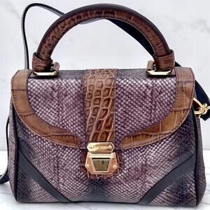 ARCADIA Italy Luxury Python & Croc Embossed Leather Satchel Bag Grey Brown| Y2K